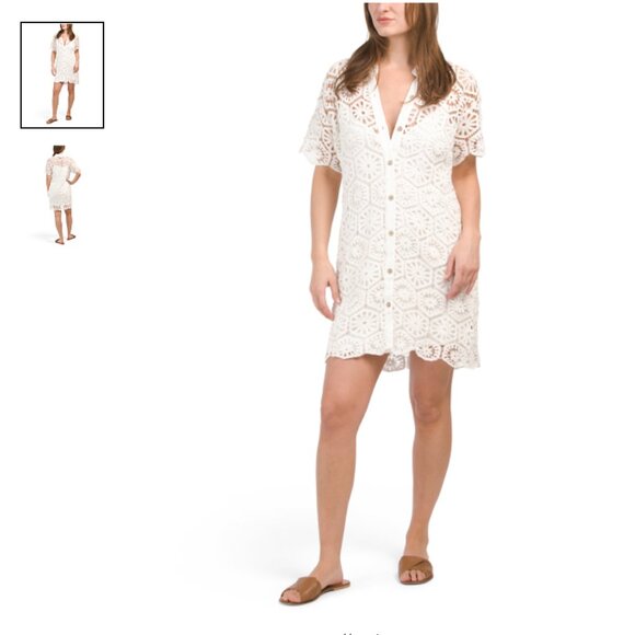 NEW LULUS Short Sleeve Floral Lace Mini Dress Women's size SMALL White - Picture 4 of 4